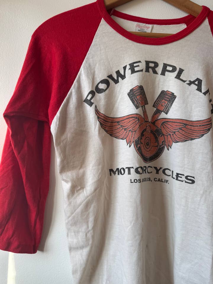 Shop Vintage Alley – Engroshandel T-shirt med print - Dame – Vintage Power Plant Motorcykler Raglan