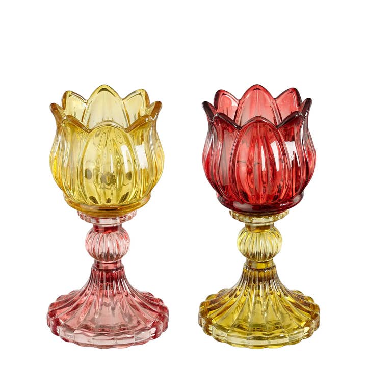 Pink and yellow tulip tea light holder for wholesale by DRYdecorations