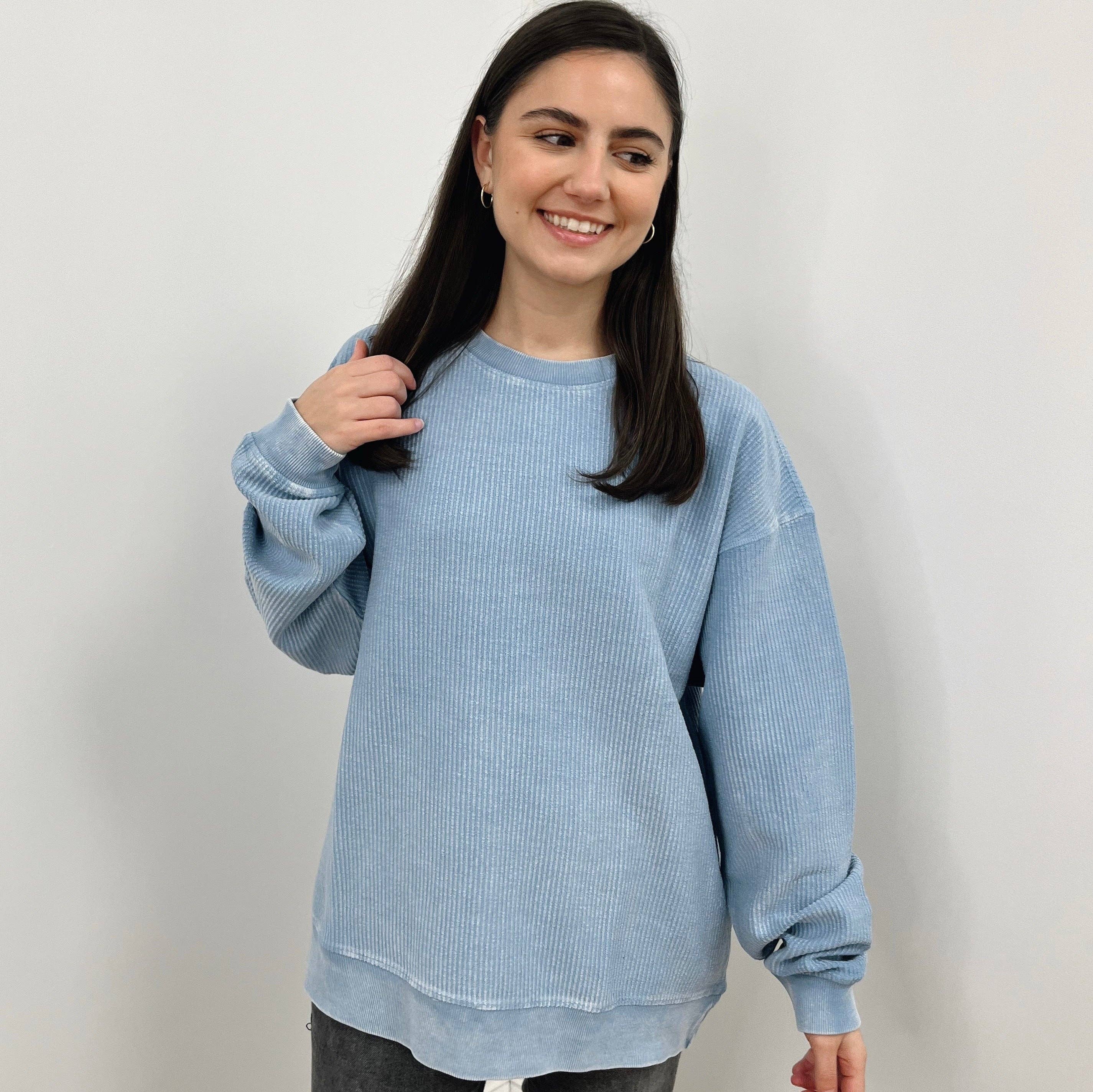 Pacific Blue Oversized Corded Crew for wholesale on Faire0