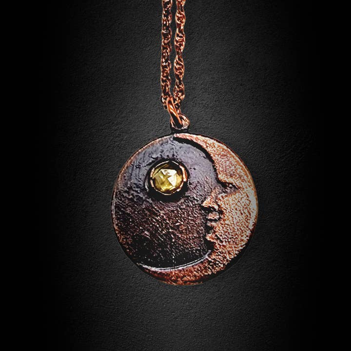 MergingMetals - Wholesale Pendant/Charm Necklace - Goodnight Moon Necklace with Lemon Quartz