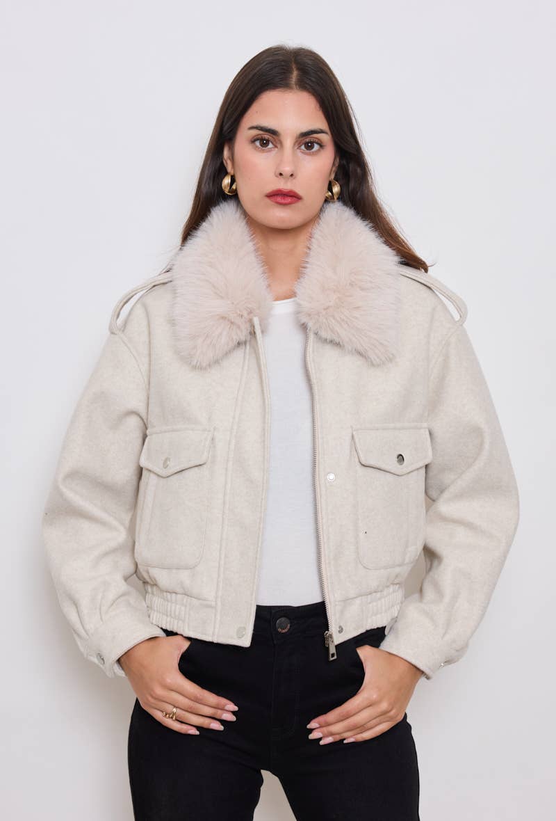 KY CREATION PARIS – wholesale Coat – Women’s – Wool aviator jacket with fur collar0