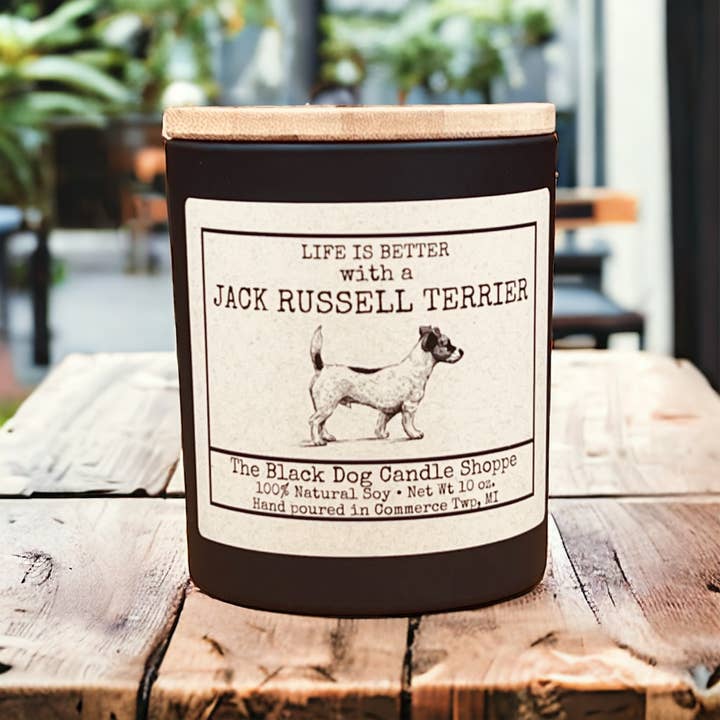 Jack Russell Dog Breed Candle for wholesale by The Black Dog Candle Shoppe