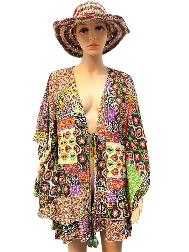 Cardigan Aperto Multicolore in Cotone Viscosa MD44 per la vendita all'ingrosso da parte di Rising International Inc