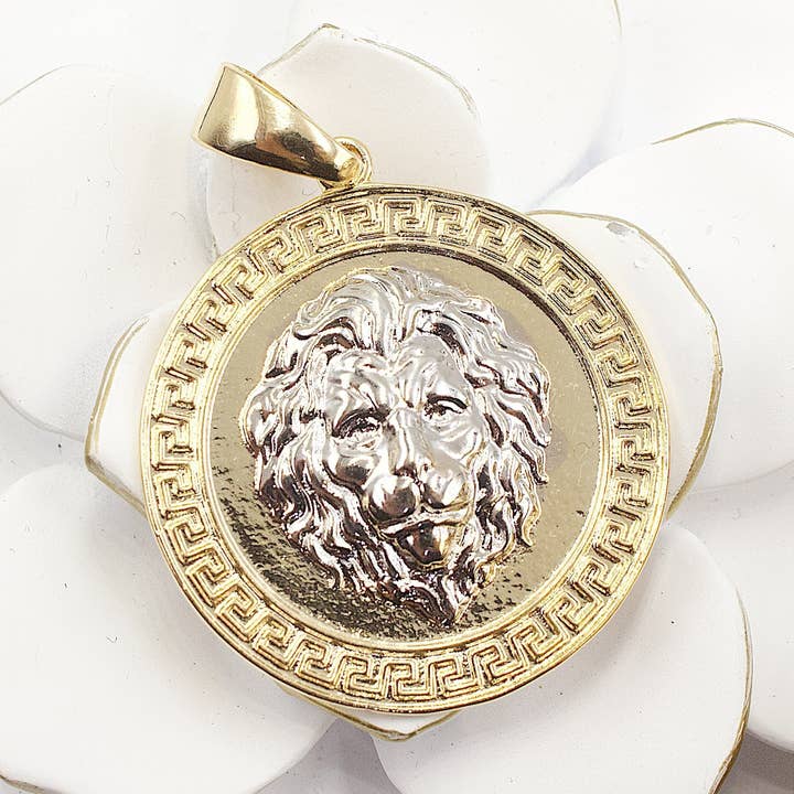 Two Tone Lion Head Medalion Pendant for wholesale by Cherie by Cherie