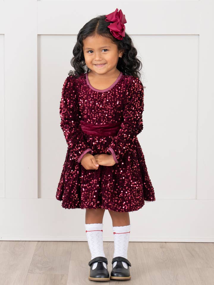 Marie Nicole Clothing - Wholesale Dress - Kids - Cranberry Sparkle Sequin Dress3