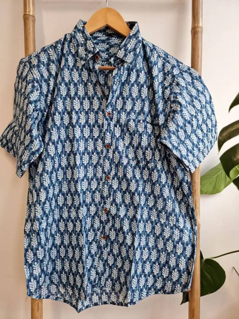 bhavnas boutique - Wholesale Button Down Shirt - Men's - 5 Pcs Lot Indian Men's Cotton Shirt Handmade Printed Shirt2