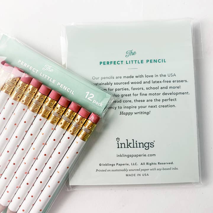 Inklings Paperie - Wholesale Pencil - Mini Pencils - Gold Dot/White