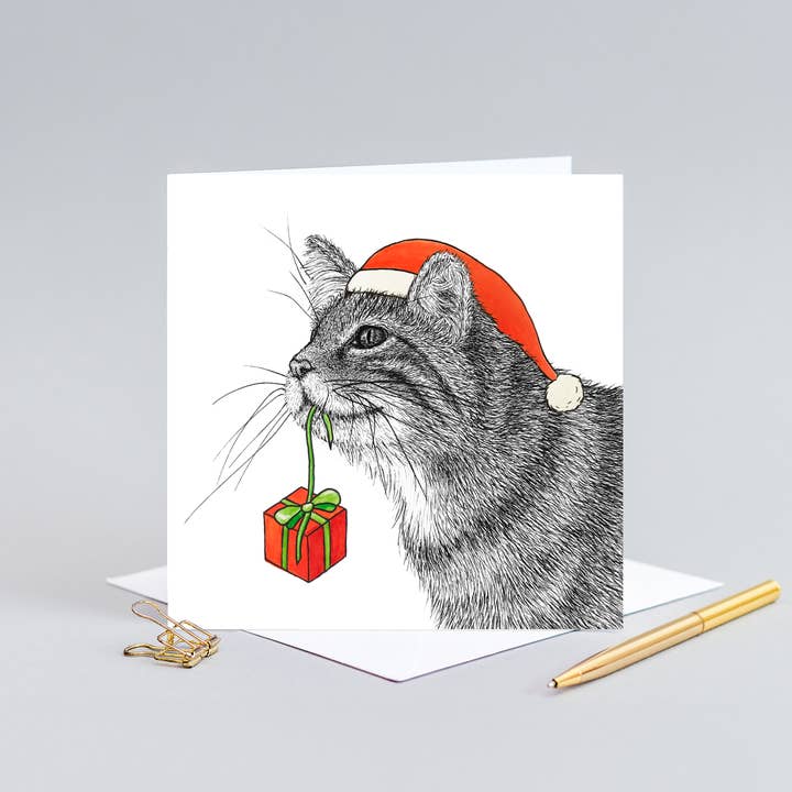 Carte de Noël en forme d'animal : chat sauvage écossais//faune britannique//Cartes de Noël écologiques pour la vente par Wild Lines