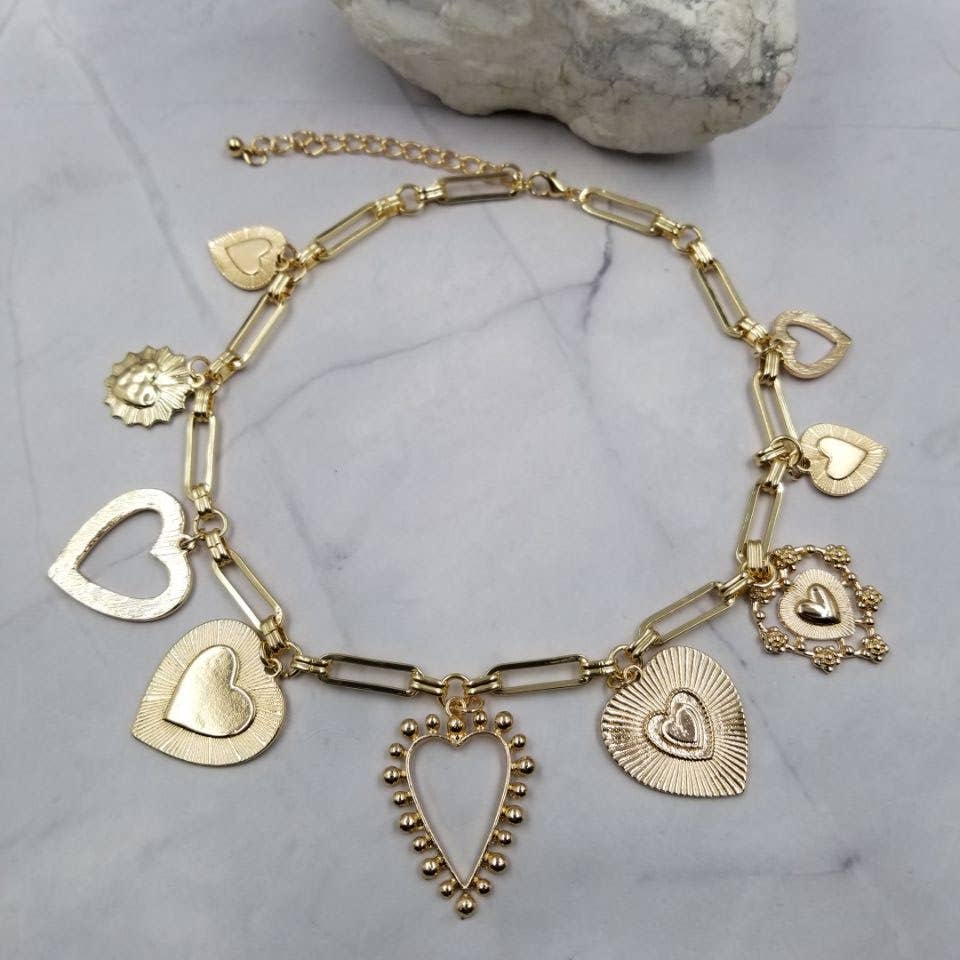 The Pretty Jewellery - Wholesale Pendant/Charm Necklace - Paperclip Chain Multi Heart Charm Necklace1