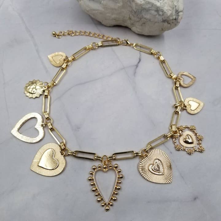 The Pretty Jewellery - Wholesale Pendant/Charm Necklace - Paperclip Chain Multi Heart Charm Necklace1