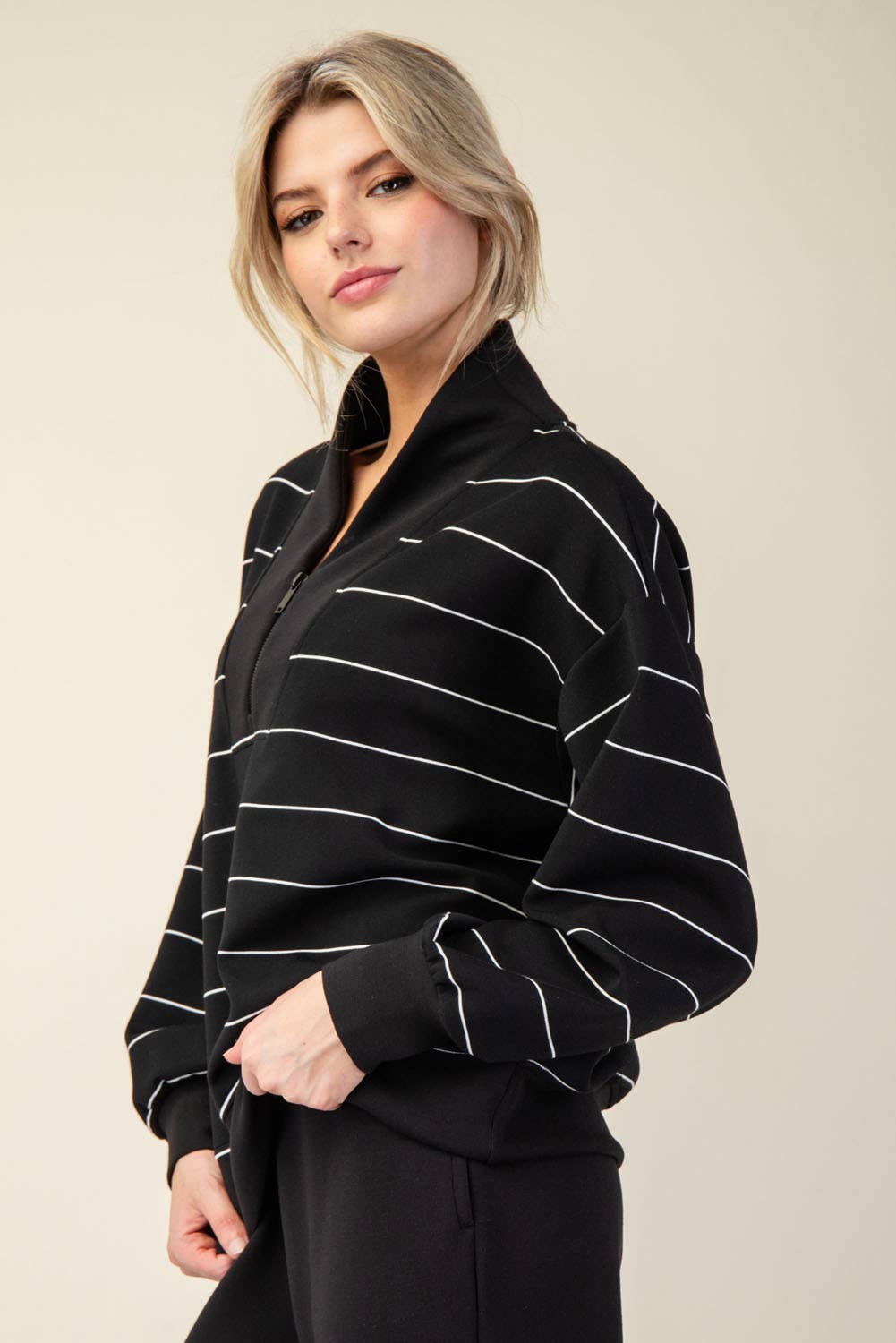 Rae Mode - Wholesale Jacket - Women's - MODAL SCUBA STRIPE V-NECK JACKET2