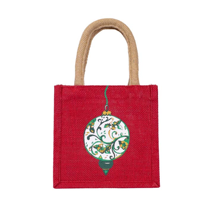 Finial Ornament Petite Gift Tote Red/Multi 7x7x5 for wholesale by The Royal Standard