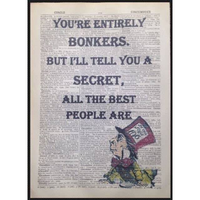 Mad Hatter Entirely Bonkers Dictionary Wall Art Quote for wholesale by Parksmoonprints