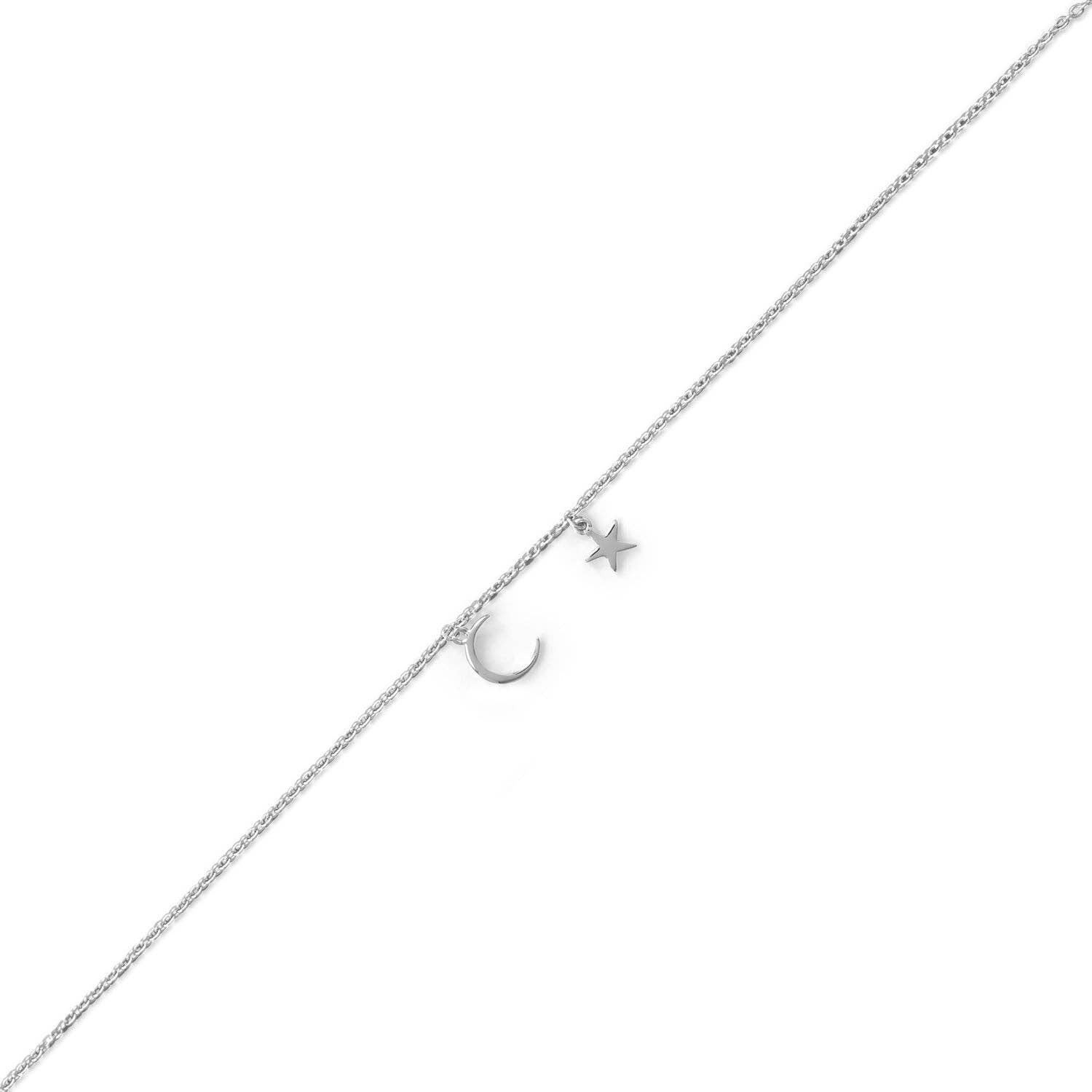 Silver Stars Collection – wholesale Anklet – 9" + 1" "Oh My Moon and Stars" Rhodium Plated Anklet1