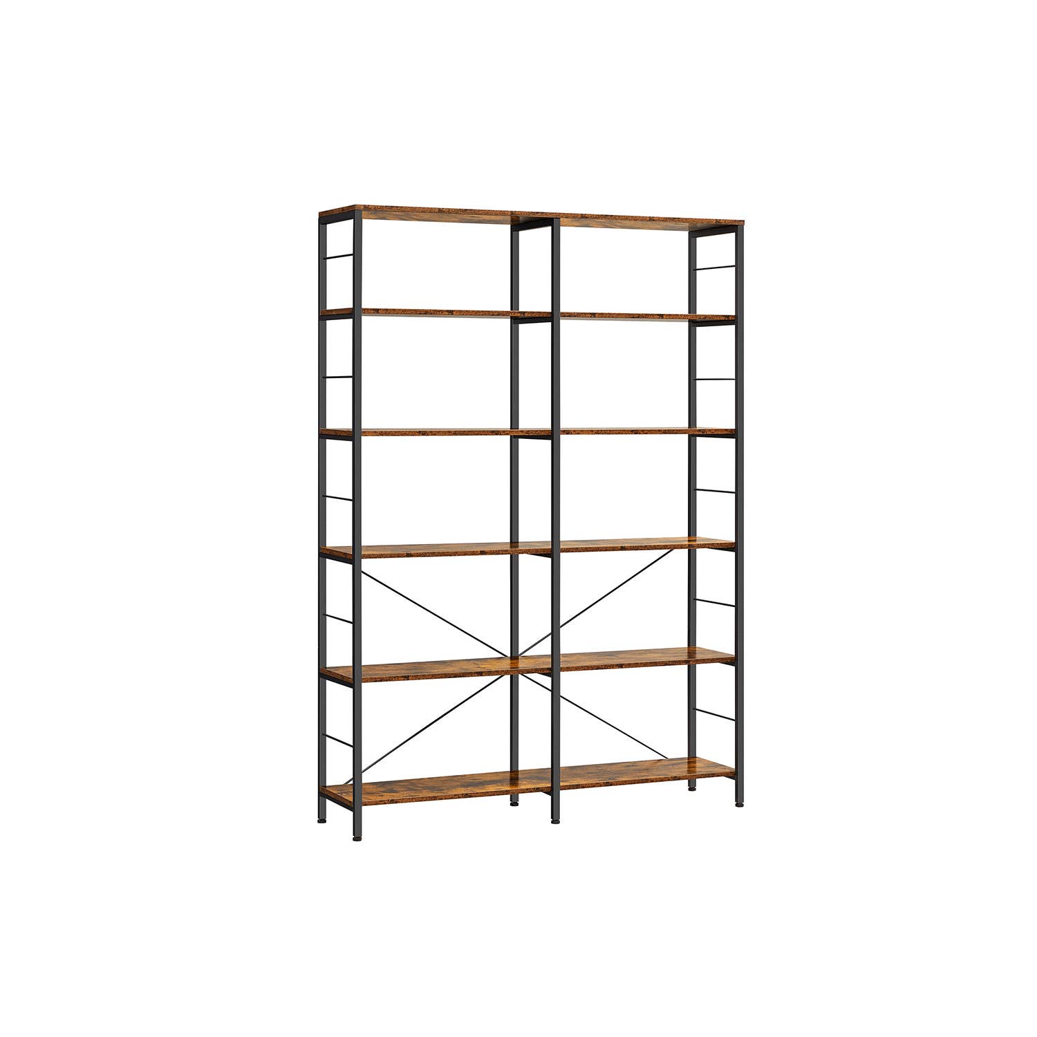 Greenwestons – wholesale Bookcase – Rustic Brown 6 Tier Bookshelf 47.2" Wide with Metal Shelf0