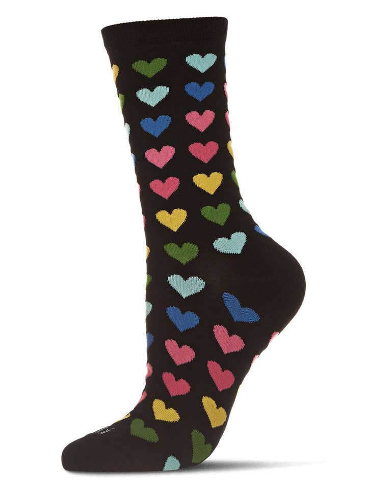 Multicolored Hearts Bamboo Crew Women's Socks for wholesale by Infinity Classics International Inc.