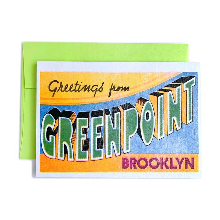 Next Chapter Studio - Vente Carte de vœux classique - Salutations de : Greenpoint - Carte et Impression Risograph0