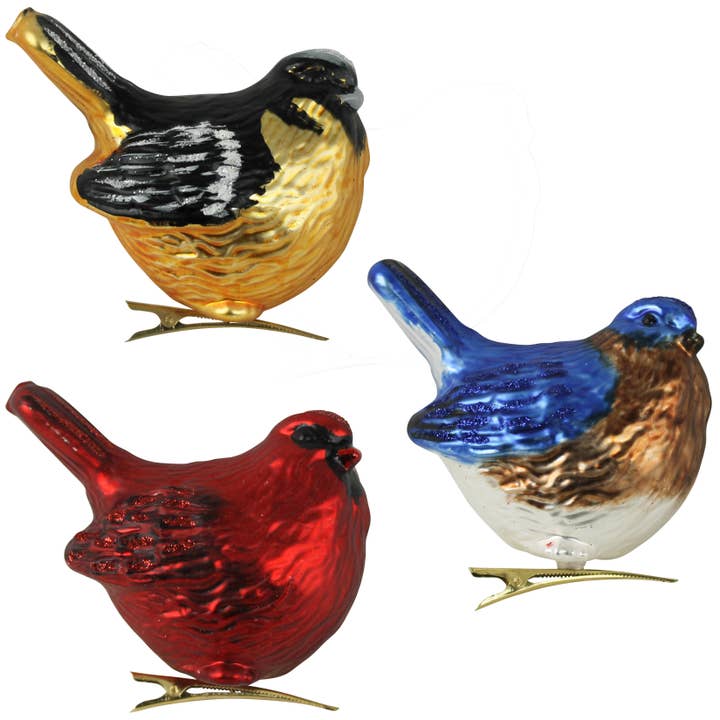 HomArt - Wholesale Ornament Set - Bird Clip Ornaments, Glass, Set of 3