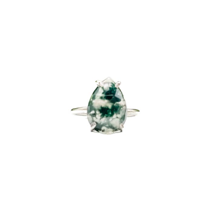 Simply Chic Jewelry - Vente Solitaire - Bague poire en agate mousse1