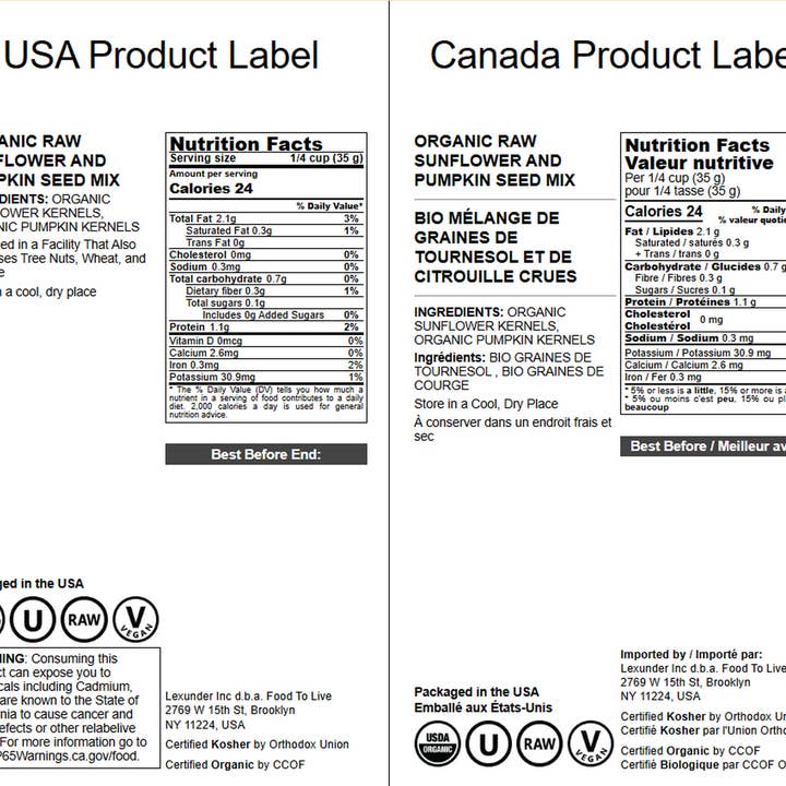 Food To Live - Vendita all'ingrosso Semi/Chicchi - Miscela di Semi di Girasole e Zucca Crudi e Biologici1