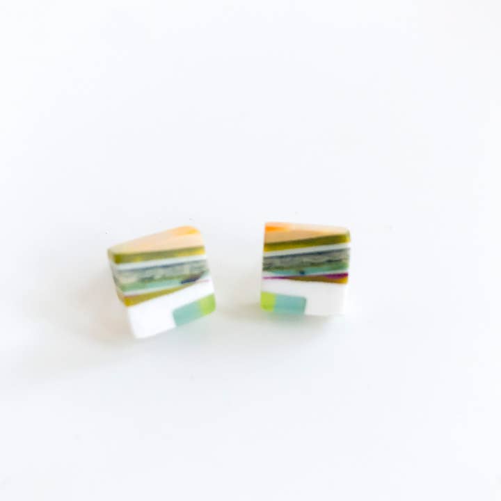 Belart Fair Trade - Wholesale Stud/Post Earrings - Poly-Resin Square Mosaic Stud Earrings - Mini1