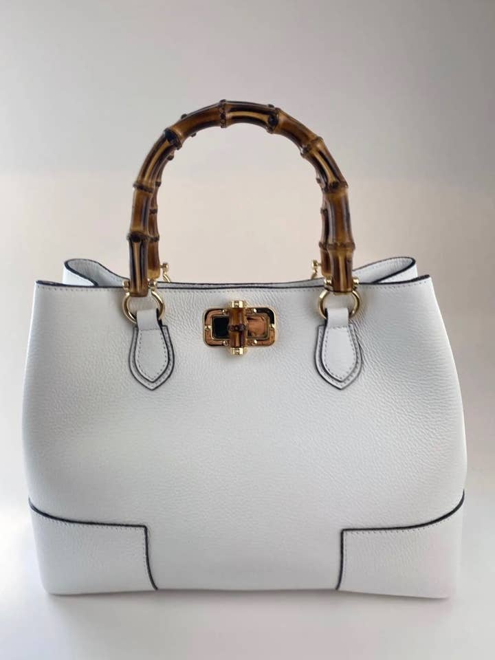 Lolo White leather Bamboo hand Bag for wholesale by momo bags