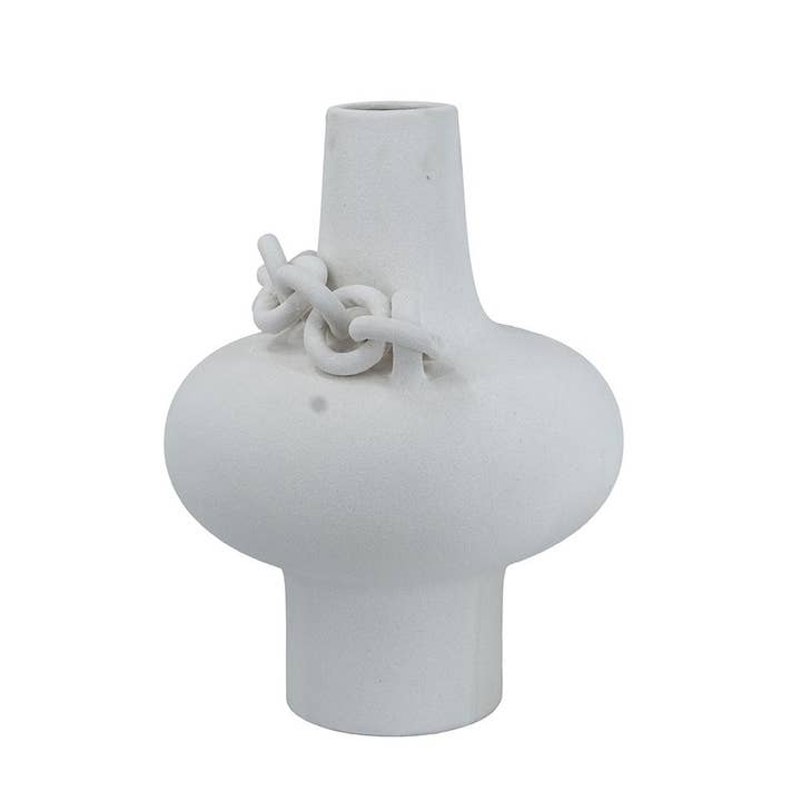 A&B Home Group Inc. - Wholesale Vase - D12x15.5" Round White Ceramic Vase w/ Sculptural Chain1