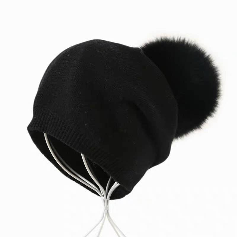 FanakoStudioNYC – Gorro - Mulher por atacado – Touca de lã com pompom removível de pele natural3