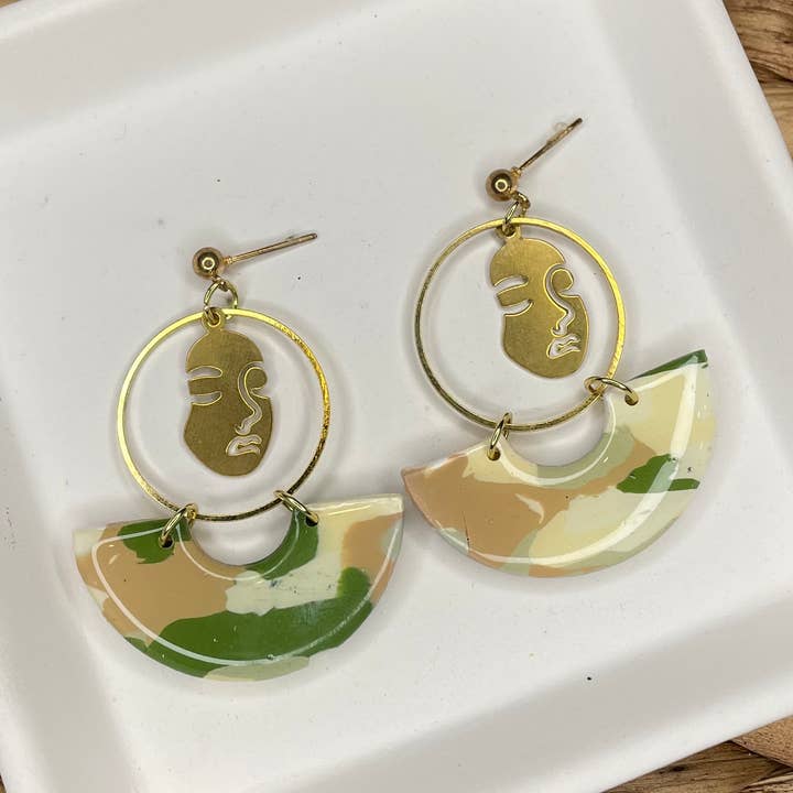 Camo Arch Hoops With Face for wholesale by Asselin Designs