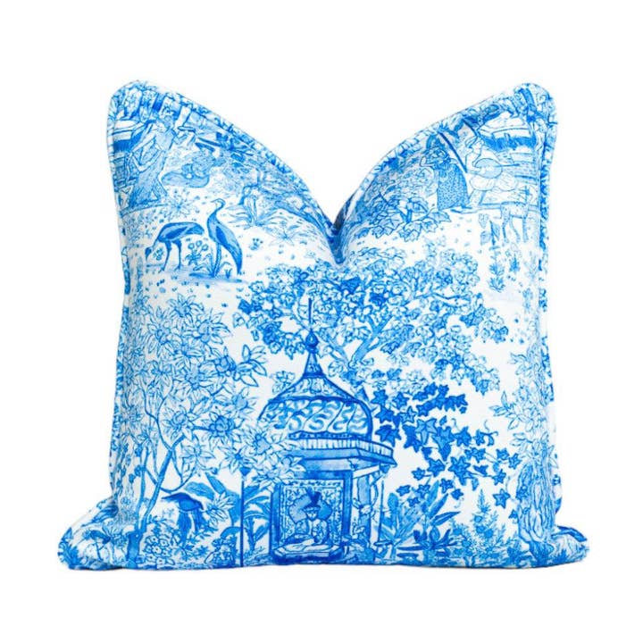 Senlin Azure Blue | Chinoiserie Throw Pillow for wholesale by Porch and Parlour