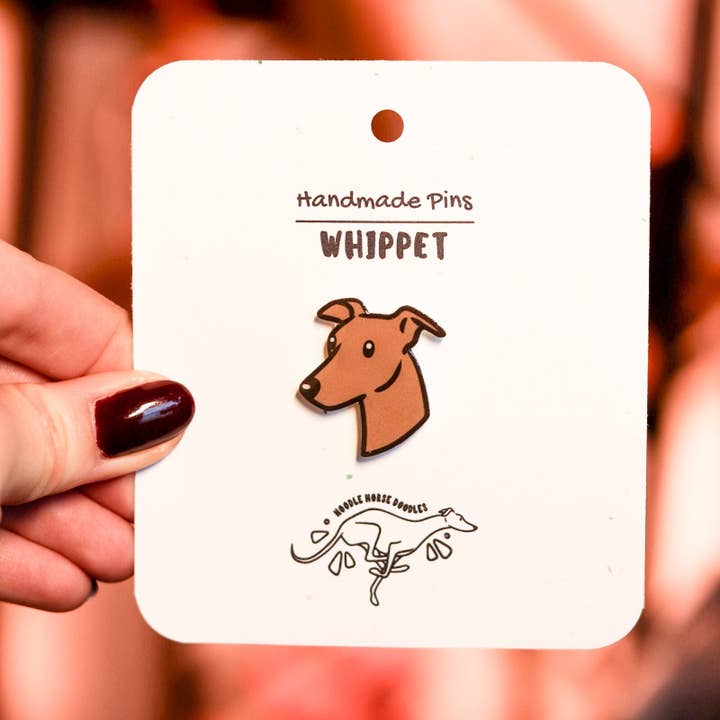 Noodle Horse Doodles - Wholesale Lapel Pin/Button - Whippet - Handmade Pin1