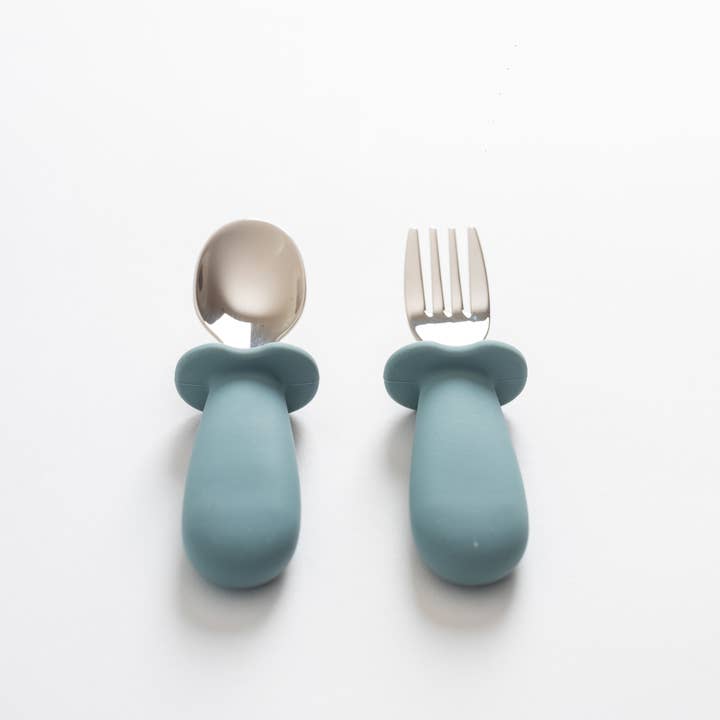 Lil North Co - Wholesale Flatware Set - Kids & Baby - Pale Blue Silicone & Stainless Steel Toddler Cutlery Set