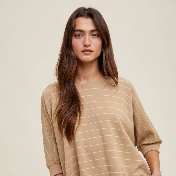 GEBREIDE TOP MET GESTREEPTE DOLMAN/WL24-9826 voor wholesale door Wishlist Apparel