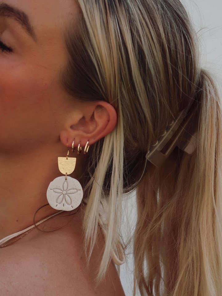 Sanddollar Clay Earrings in the color Sand for wholesale by Lilly Rose Handmades