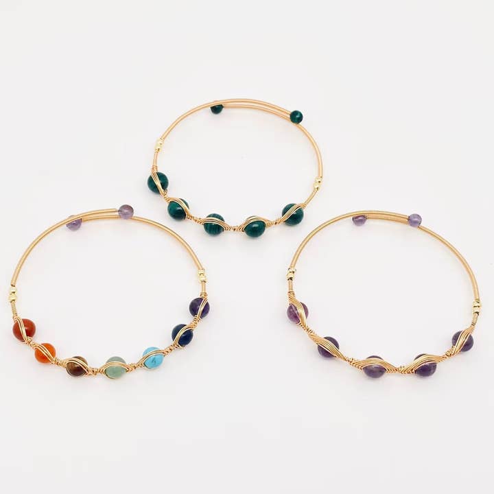 Mio Queena - Wholesale Cuff Bracelet - Hand-braided Copper Wire Wound Natural Stone Cuff Bangle -CS