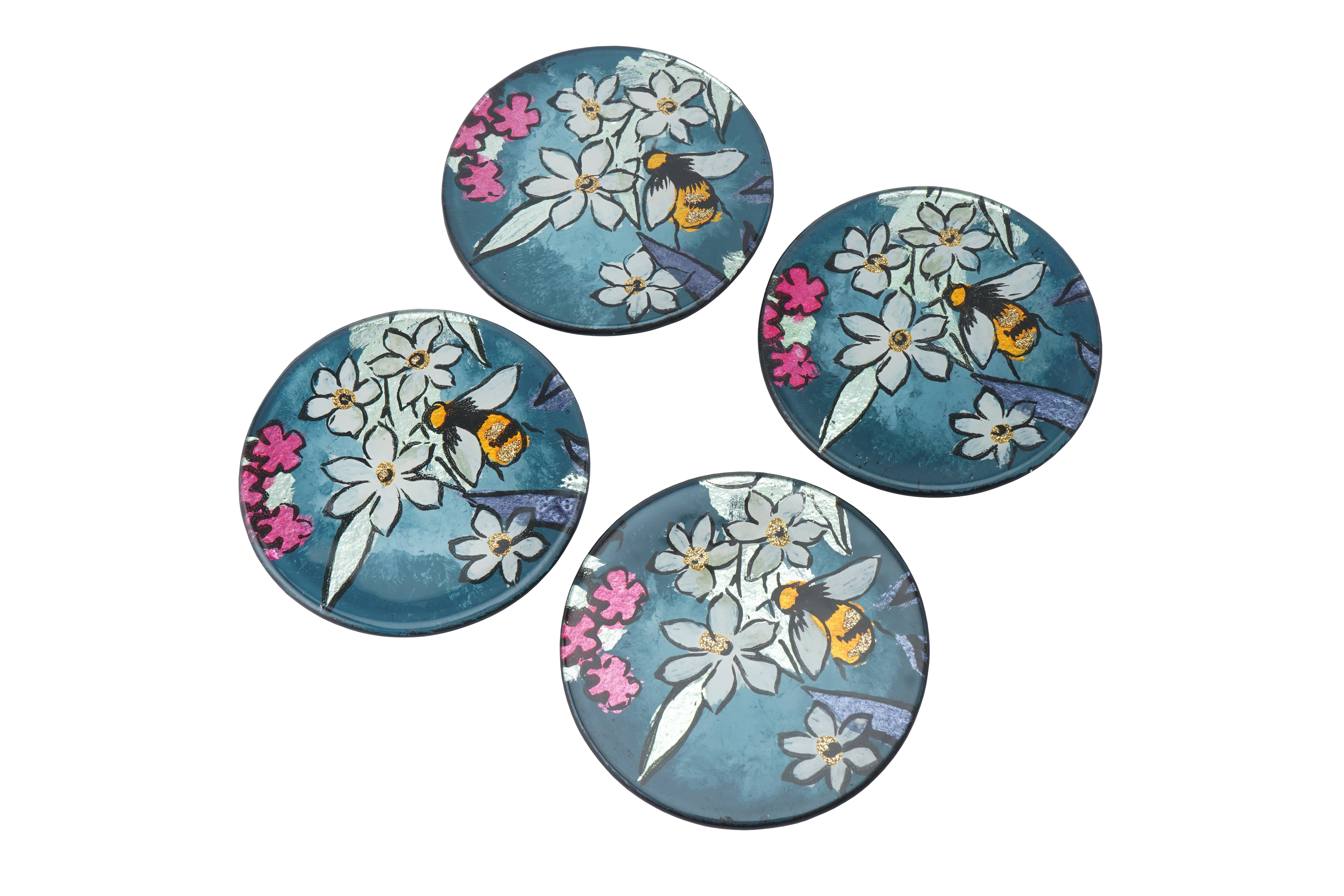CGB Giftware – wholesale Coasters – The Beekeeper Set of 4 Round Glass Coasters in Gift Box