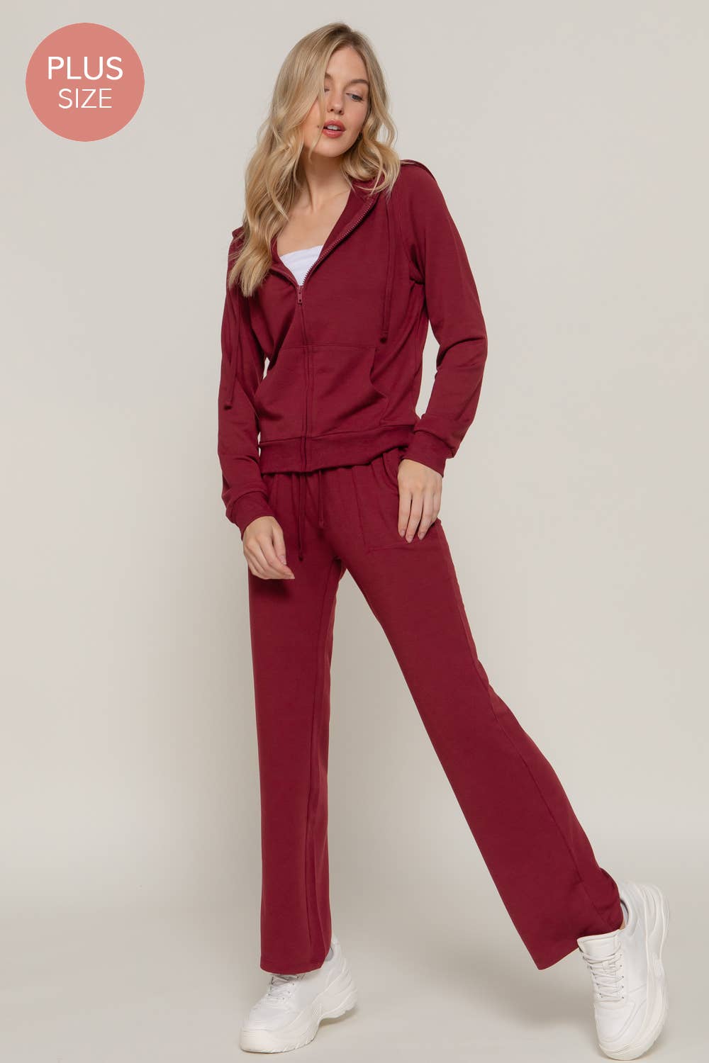 Active Basic | Active USA - Wholesale Lounge Set - Women's - [PLUS SIZE] Long Slv Hoodie Jacket & Pants Sweatsuit Set  6