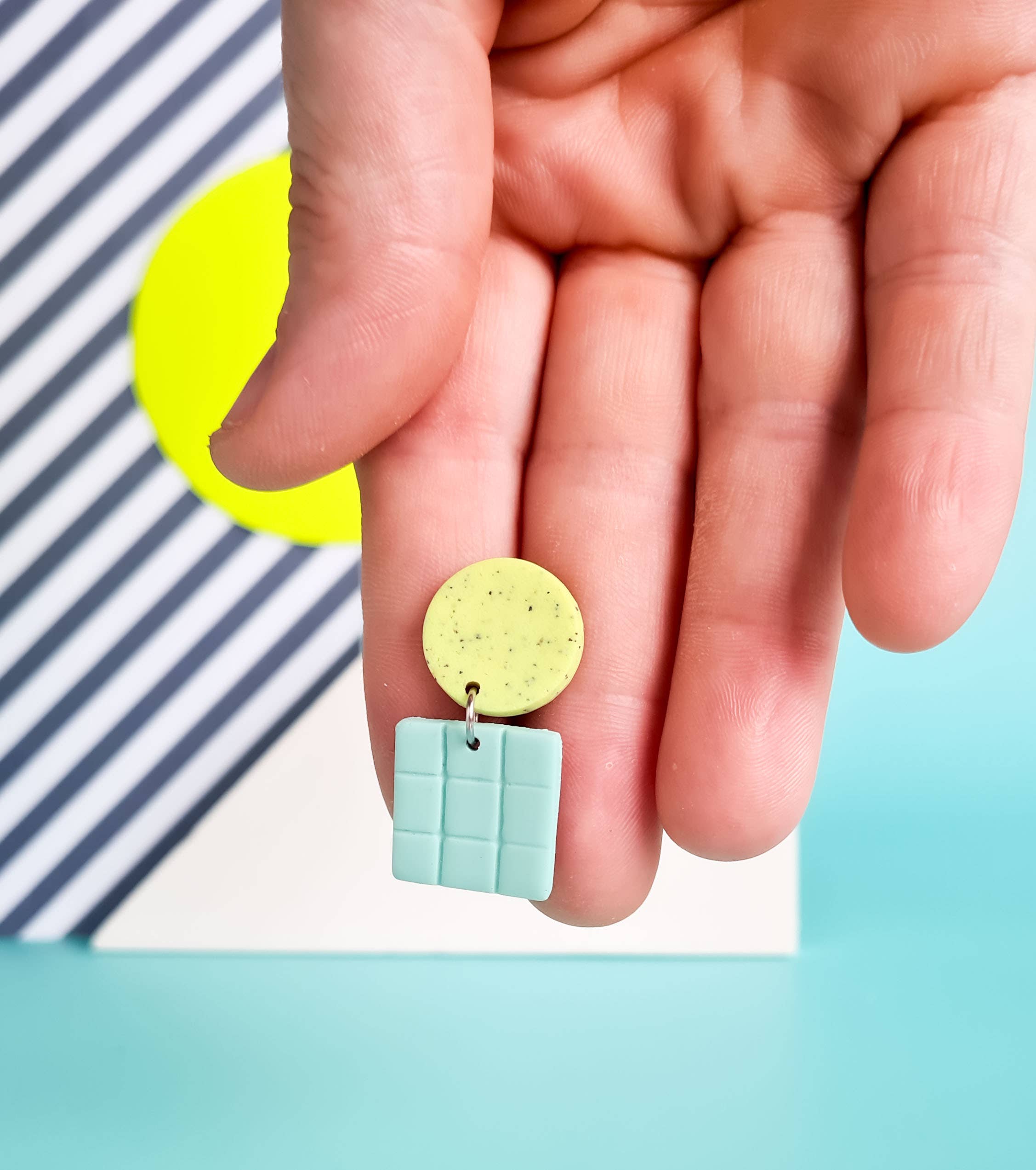 Mono - Wholesale Dangle Earrings - neon yellow and mint handmade polymer clay earrings25