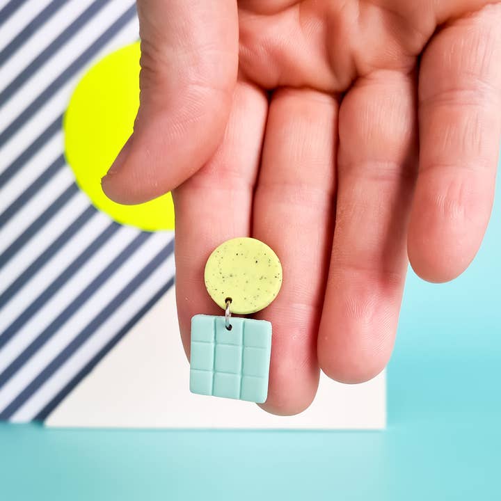 Mono - Wholesale Dangle Earrings - neon yellow and mint handmade polymer clay earrings25