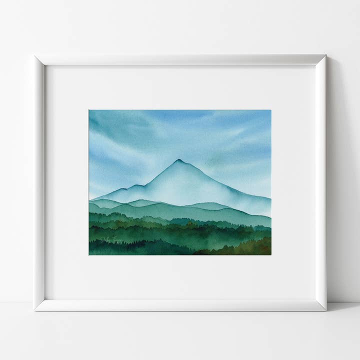 Mt Hood Oregon Mountain akvarell konsttryck för wholesale av Shelby Thayne Art