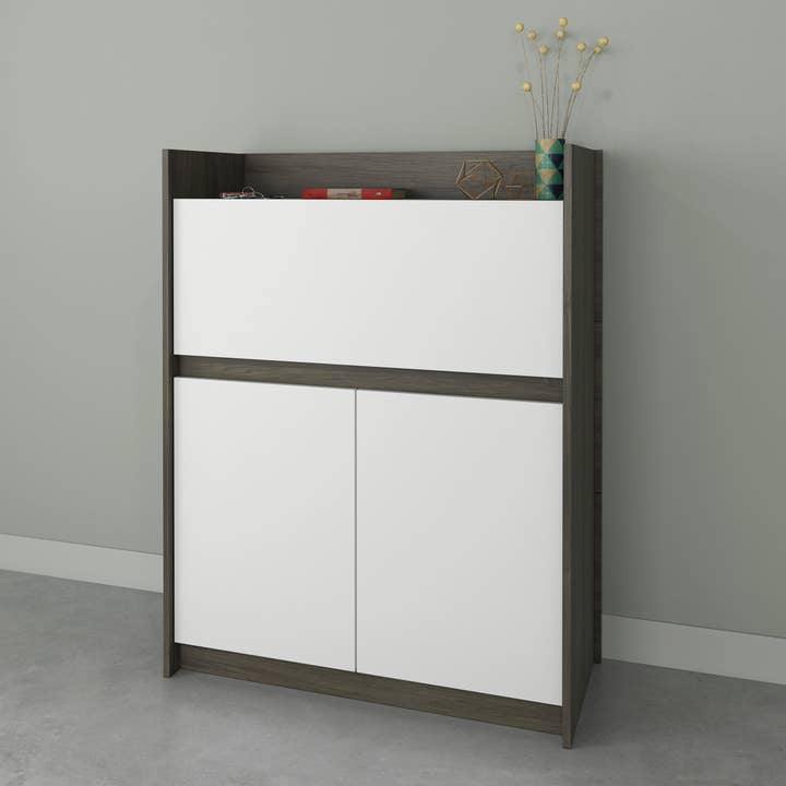 Nexera 351648 Chrono Secretary Desk, Bark Grey & White for wholesale by Nexera