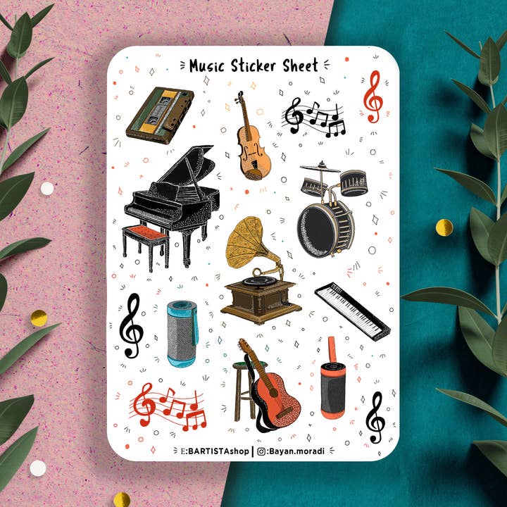 Foglio di adesivi musicali, adesivo per agenda, stick per bullet journal per la vendita all'ingrosso da parte di Bartista
