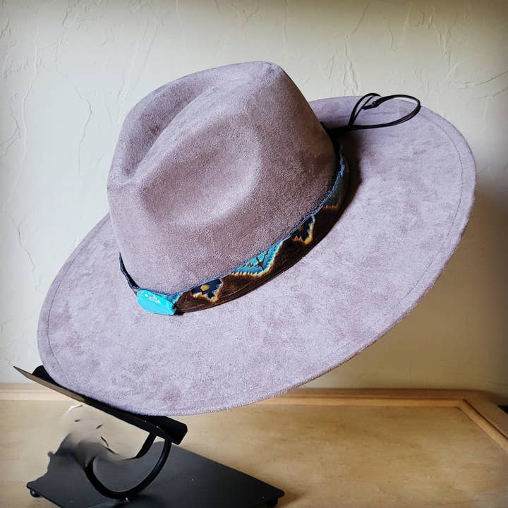 Blue Navajo Turquoise Slab Leather Band + Choice of Boho Hat 985p for wholesale by The Jewelry Junkie