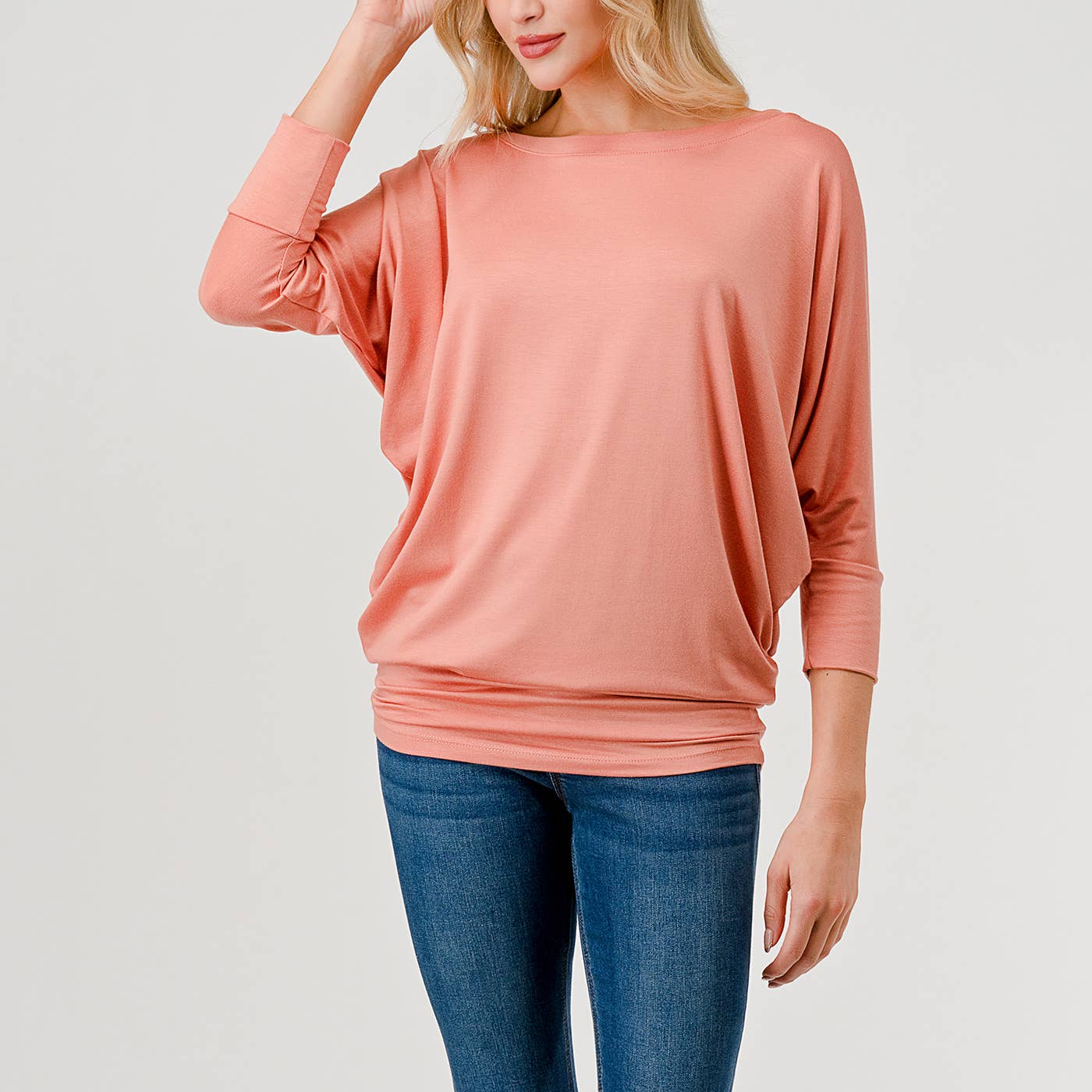 Heimious - Wholesale Knit Top - Women's - 3/4 Dolman Sleeve Round neck Modal Jersey  Top, 250354