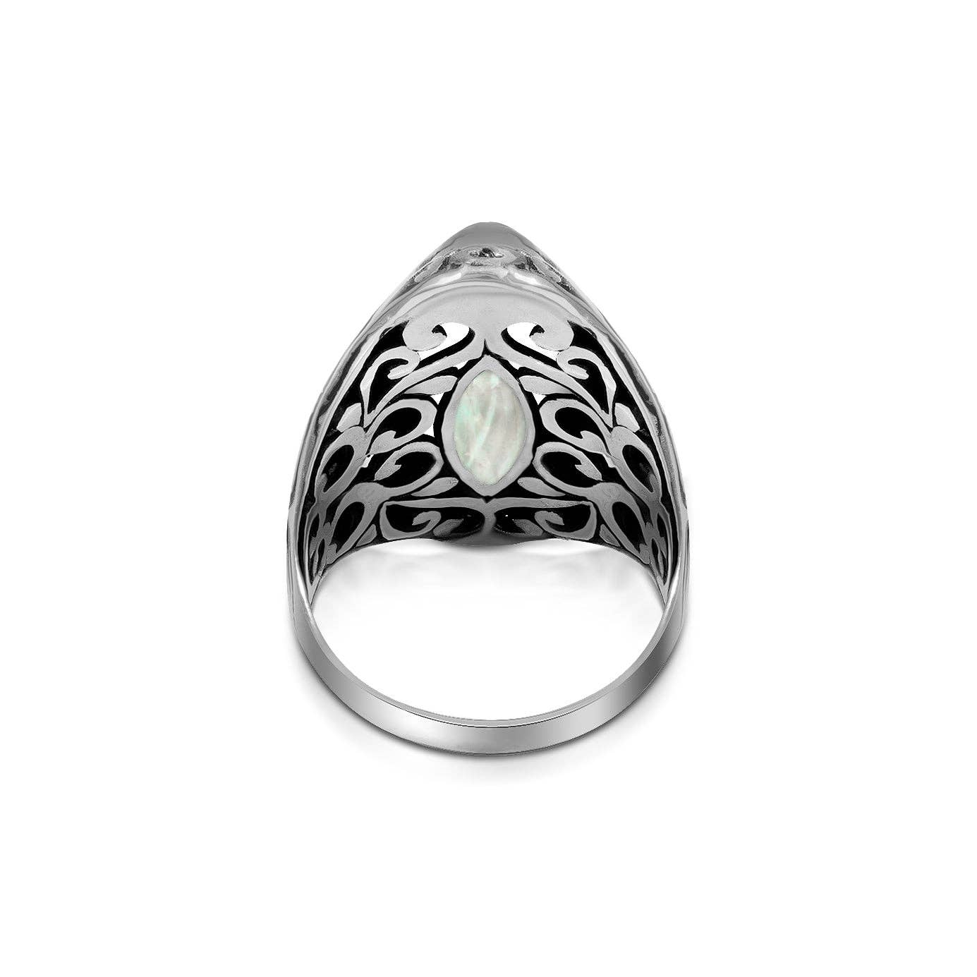 Damai Designs - Wholesale Cocktail/Statement Ring - Balinese Artisan Sterling Silver Ring with Mother of Pearl Shell3