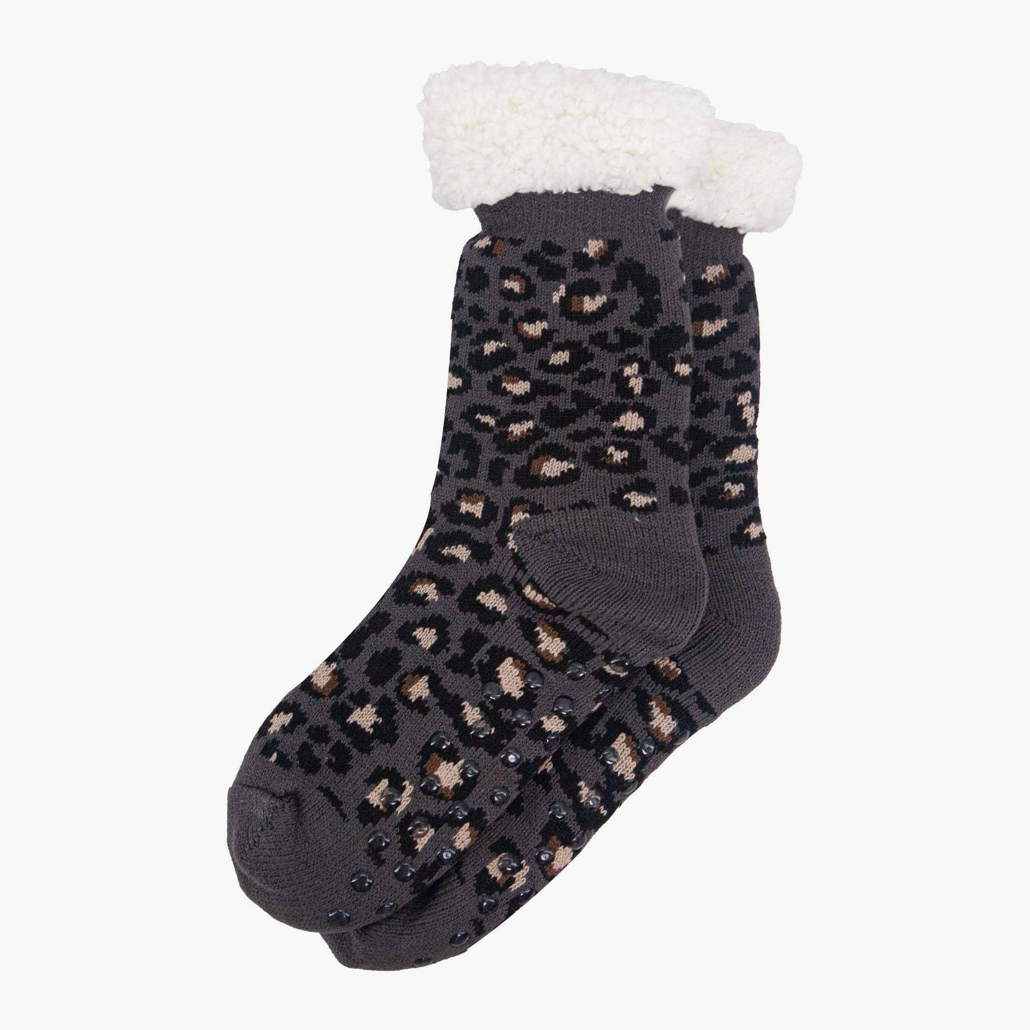 Sock Talk – wholesale Socks – Women's – Women's Long Slipper Socks- Dark Grey, Leopard2