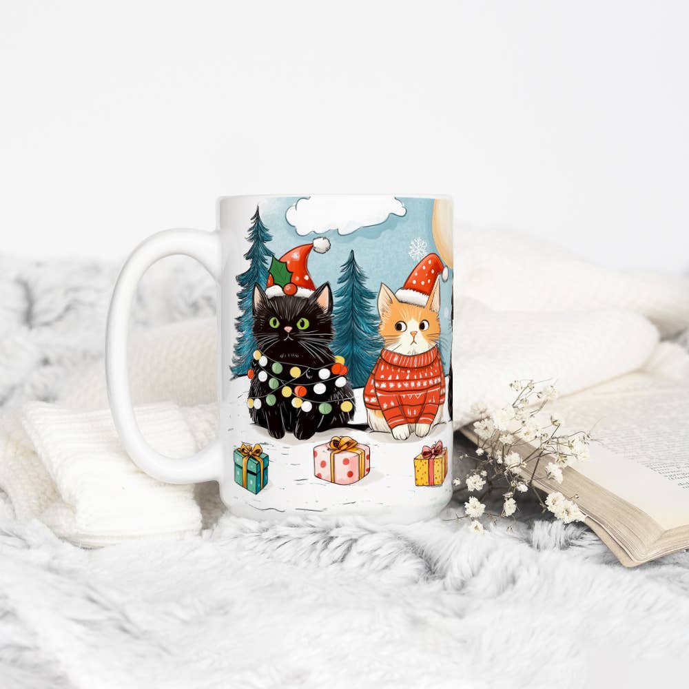 Loftipop - Wholesale Coffee Mug - Festive Winter Christmas Cats Mug, Cute Cat Holiday Gifts5