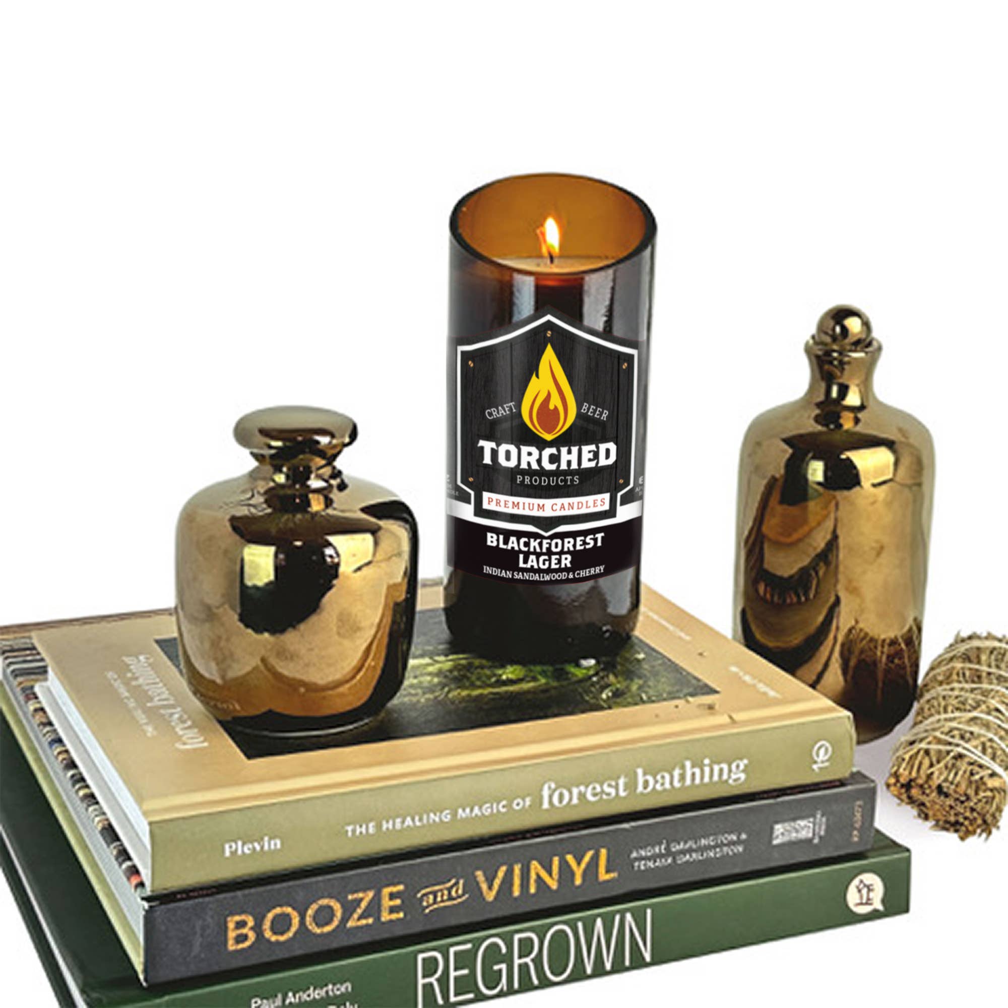 Torched Products – Großhandel Kerze im Glas / gefüllte Kerze – abgefackelte Bierflaschenkerze 8 oz - Blackforest Lager1