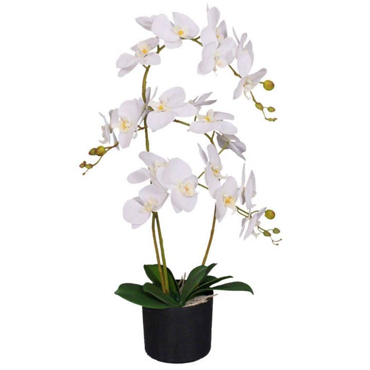 Blumenständer mit Orchideenblüten im Topf, 65 cm, Weiß für den Großhandel von Leaf Design UK LTD
