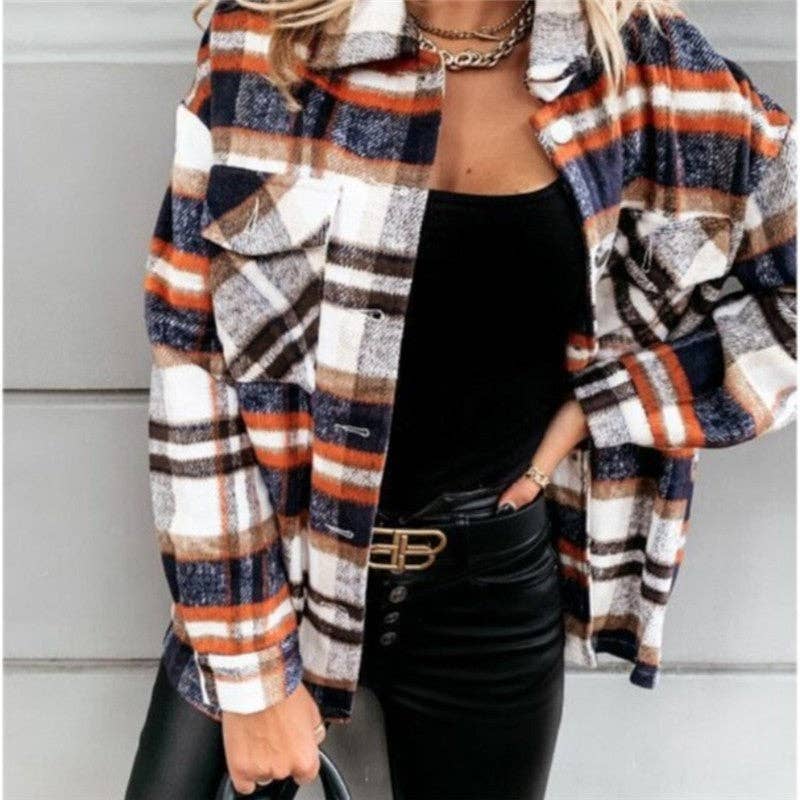ShieldChic - Wholesale Button Down Shirt - Women's - Woolen Long Sleeve Plaid Shirt2